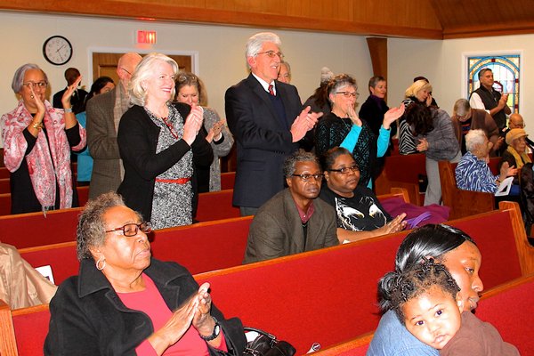 East Hampton Town Councilwoman Sylvia Overby and Town Supervisor Larry Cantwell at the Calvary Baptist Church in East Hampton  Which hosted a celebration of Rev. Dr. Martin Luther King Jr. on Monday afternoon.