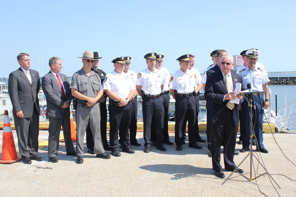 Suffolk County District Attorney Thomas J. Spota thanks local law enforcement agencies for their efforts in battling drinking and driving. CAROL MORAN