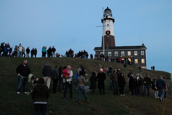 A crowd gathered on Saturday for the lighting of the Montauk Lighhouse.