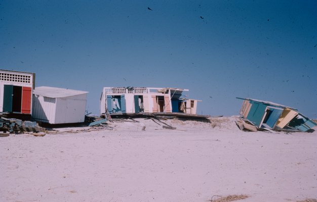 The Sunrise Cabins were seriously damaged by Hurricane Carol in 1954. COURTESY MONTAUK LIBRARY