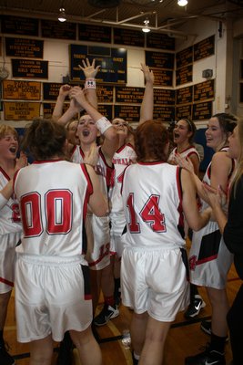 The Pierson girls basketball celebrates after winning the Suffolk County Class C Championship. CAILIN RILEY