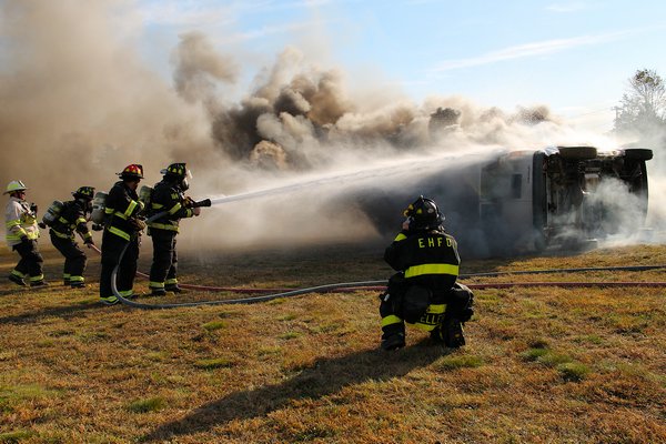 Area fire and rescue departments participated in a mass casualty drill in Amagansett on Sunday.