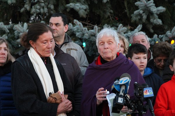 Sag Harbor Mayor Sandra Schroeder and Sister Ann Marino of Cormaria at the vigil on Tuesday evening.