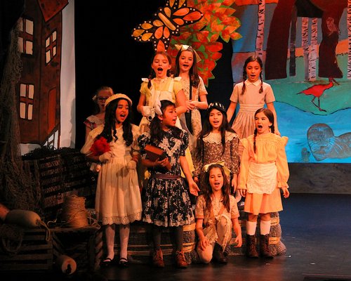 The Springs School 4th grade opera company rehearse “Bound For Gardiners Island” at Guild Hall on Sunday afternoon.