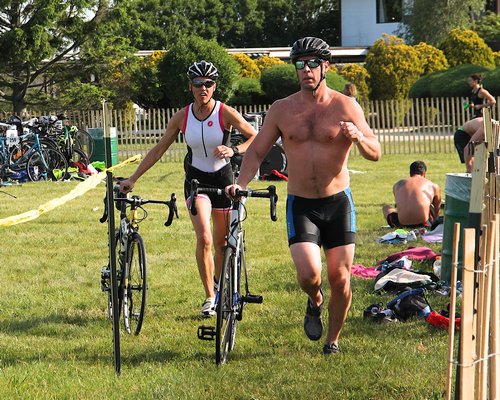 Scenes from the 34th annual Robert J. Aaron Memorial Mighty Montauk Triathlon on Saturday. KYRIL BROMLEY