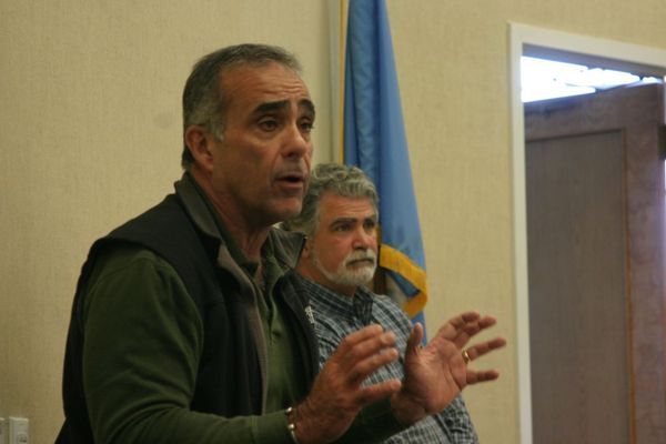 West Hampton Dunes Village Mayor Gary Vegliante told Sagaponack residents that areas that had been the focus of beach renourishement projects in recent years fared better in the storm than areas that hadn't.  MICHAEL WRIGHT