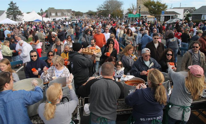 Hundreds lined up for their cup of red or white clam chowder at the Montak Fall Festival.