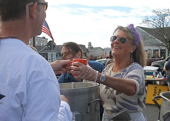 Judy Ceslow serves up chowder at the Fall Festival in Montauk.