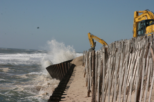The bulkhead along the beach front near the Water Mill Beach Club partially collapsed after a severe North Easter in March