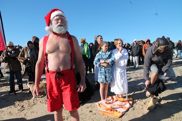 The plunge at Main Beach in East Hampton on New Year's Day.