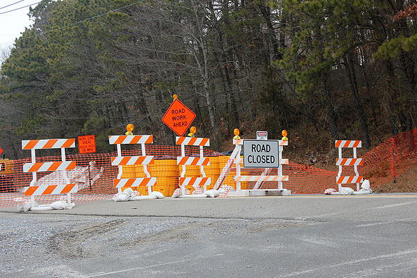 North Road in Hampton Bays is blocked off due to construction on the LIRR overpass. CAROL MORAN