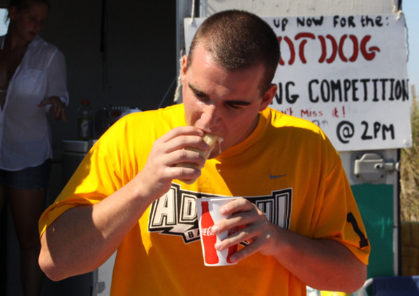 Hot dog eating contest Sunday at the Paddy Wagon at Montauk Harbor.