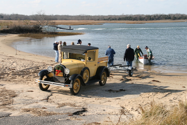 The East End Classic Boat society launched its new dinghy at Louse Point on Friday. 