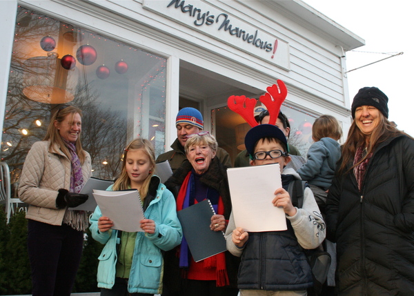 A group of carolers from the Amagansett Village Improvement Society strolled the sidewalks Friday