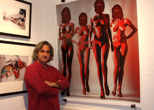 Michael Cardacino with his art featured in the Body of Work IV exhibition at Ashawagh Hall