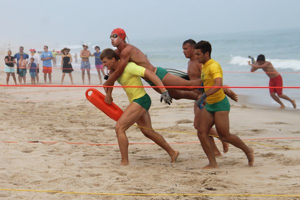 Lifeguards compete in the landline rescue. KYRIL BROMLEY