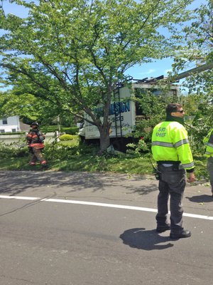 An SUV and a truck were involved in an accident along Montauk Highway in Water Mill on Tuesday afternoon.