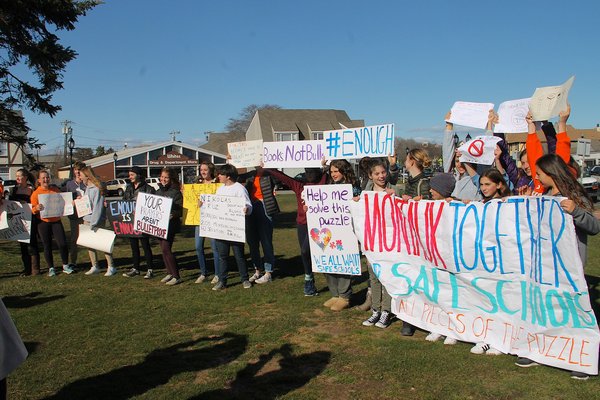 Marchers demonstrated in Montauk for safe schools on Friday afternoon. KYRIL BROMLEY
