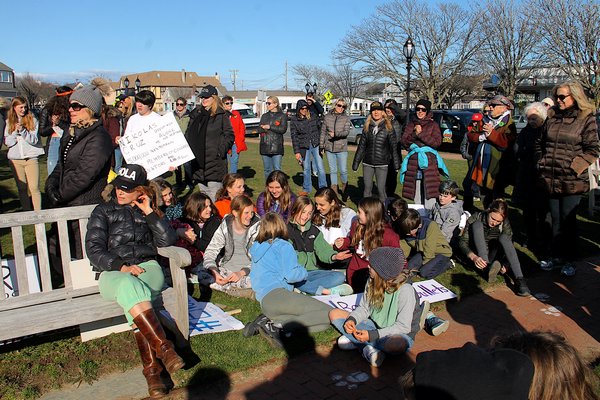 Marchers demonstrated in Montauk for safe schools on Friday afternoon. KYRIL BROMLEY
