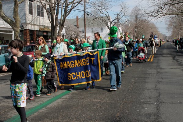 Children from the Amagansett School were the grand marshals for the Am-O-Gansett St Patrick’s Day parade on Saturday. BY KYRIL BROMLEY