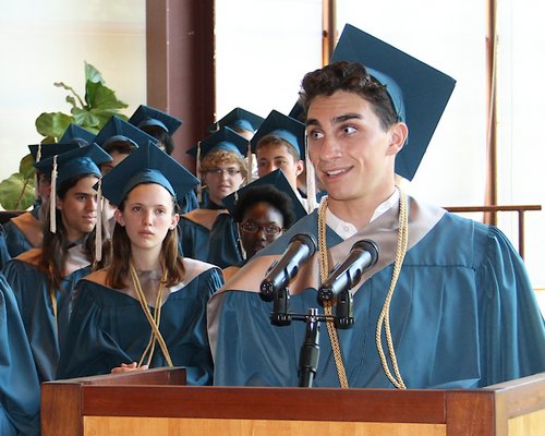Harrison Rowen speaks at the graduation at the Ross School.