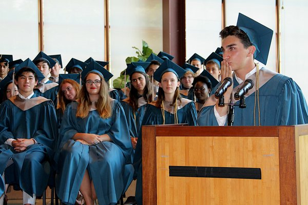 Harrison Rowen speaks at the graduation at the Ross School.
