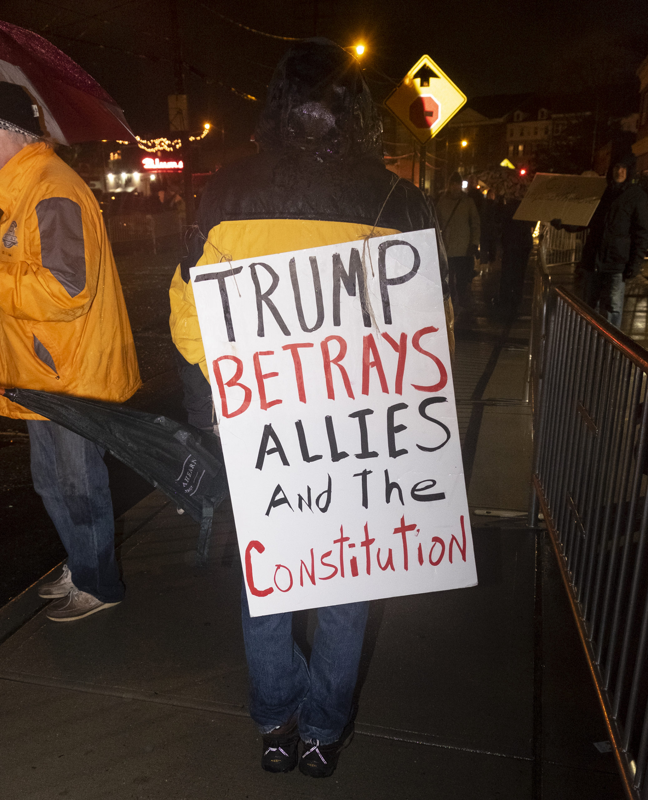 Protesters gathered outside U.S. Representative Lee Zeldin's offices earlier this week to demand he vote in favor of impeachment.