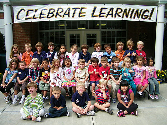 Remsenburg/Speonk Elementary School kindergarteners on the first day of school .