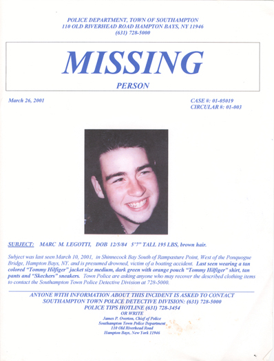 The missing fliers that were distributed in March of 2001.
