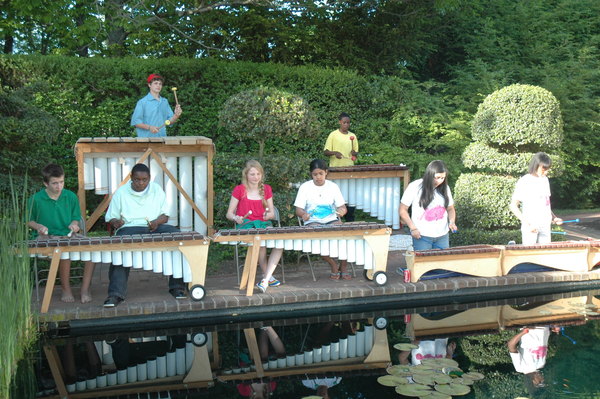 The Bridgehampton School's marimba ensemble performed at the Peconic Land Trust's Bridge Gardens on Saturday. 