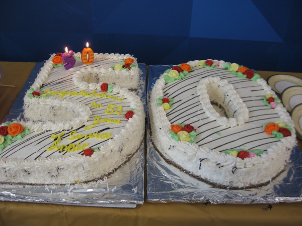 Simon's Beach Bakery created a cake for festivities marking Chase employee Ann Farrar's 50 years of service.
