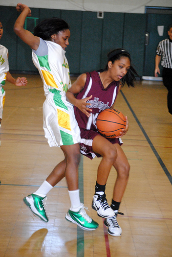 Lady Mariner Noelle Hodges against a Wyandanch player. 