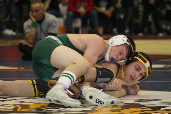 Westhampton Beach's Christian Intorcia advanced to the quarterfinals by pinning Nick Coppola of Connetquot. CAILIN RILEY