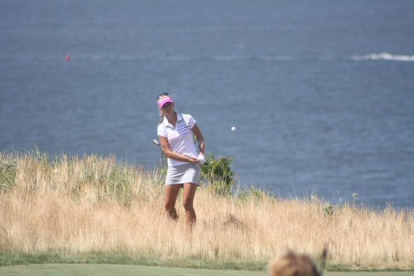 Jessica Korda hits out of the rough on the ninth hole on Saturday. CAILIN RILEY