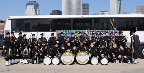 The Eastern Long Island Police Pipes and Drums marching in Boston's St. Patrick's Day Parade in 2009.
