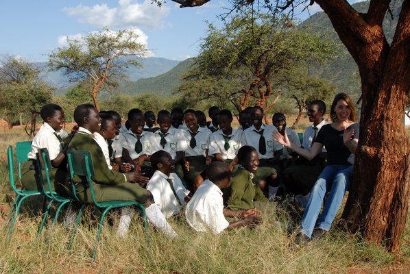 Linda Lockhart with girls the Global Give Back Circle mentors in Kenya. Photo from Linda Lockhart.