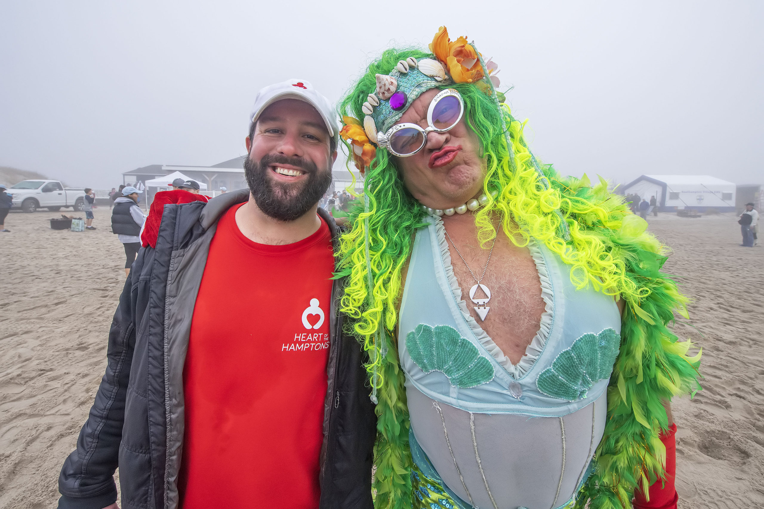 Heart of the Hamptons Director Hilton Crosby with Jimmy Mack during the 2019 Heart of the Hamptons Polar Bear Plunge at Coopers Beach in Southampton on Saturday morning.