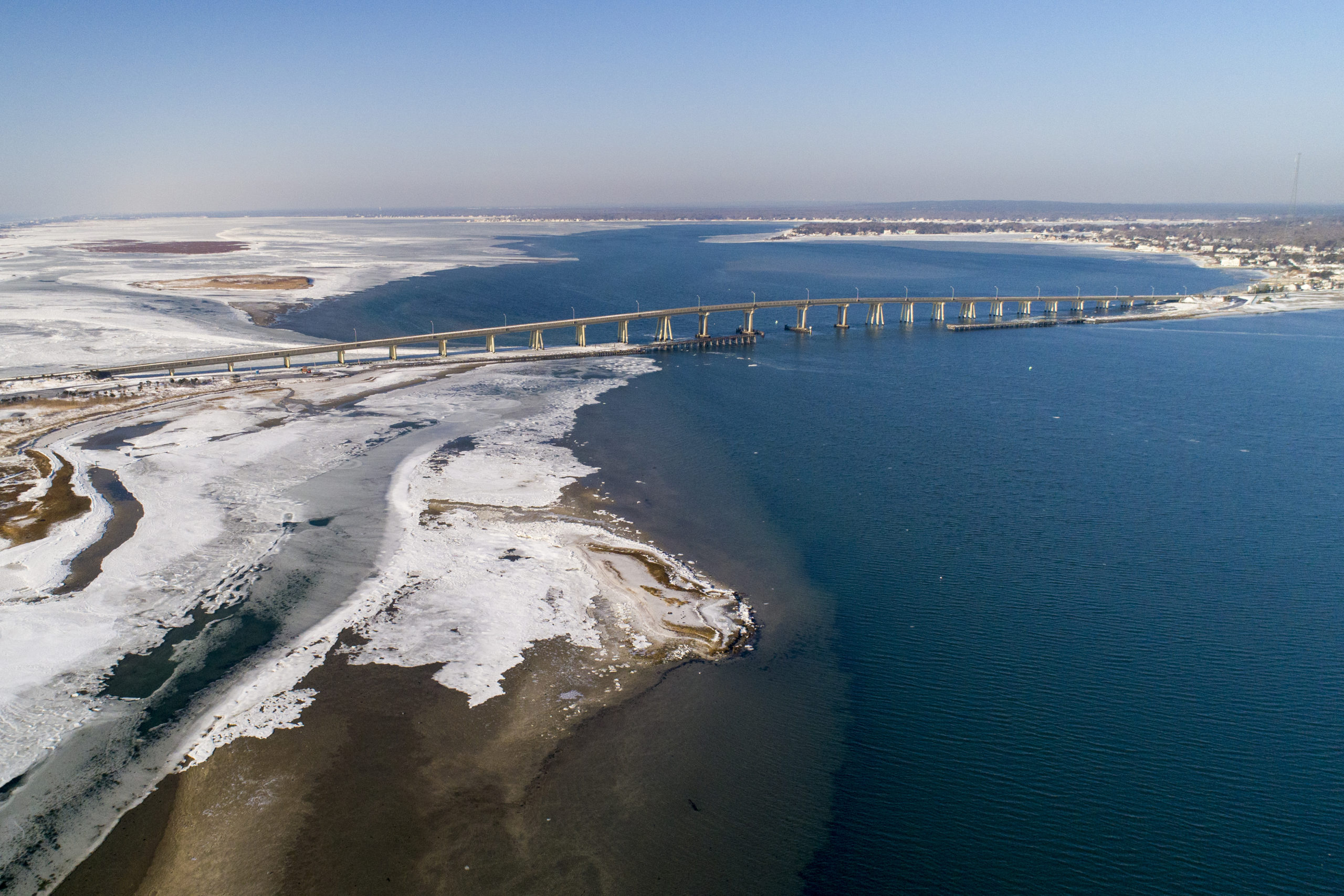 Ponquogue bridge in winter. 