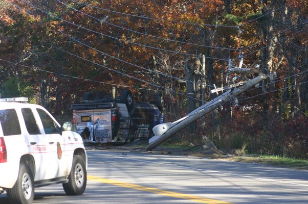 A crash shut down Montauk Highway in Hampton Bays on Friday afternoon. FRANK COSTANZA
