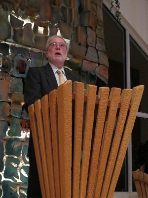 Rabbi Ari Korenblit speaks during the Hamptons Interfaith Council's Thanksgiving Celebration at the Hampton Synagogue. COURTESY CLINT GREENBAUM