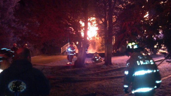 Firefighters at the scene of the Greenfield Road fire on Wednesday evening. Courtesy Southampton Fire Department