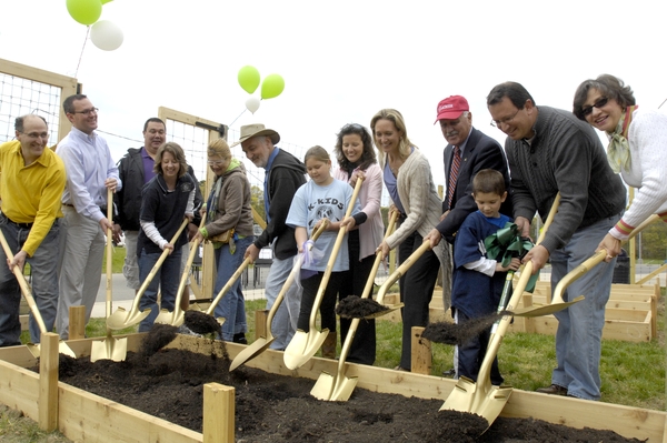 Hampton Bays School and Southampton Town officials turn the soil on the district's new 
