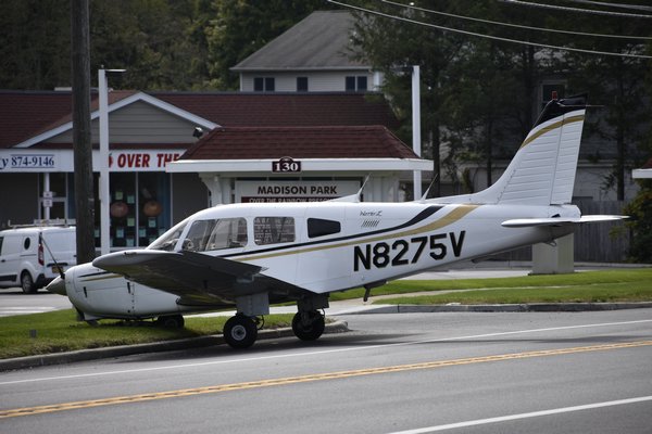 A plane that apparantly overshot the runway at Lufker Airport in East Moriches on Saturday afternoon landed on Montauk Highway