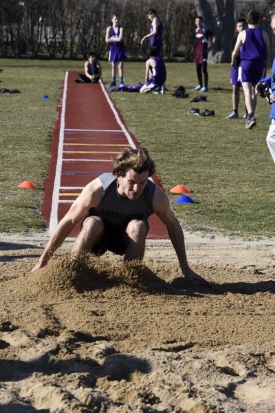 A Southampton athlete makes his mark in the long jump. DREW BUDD