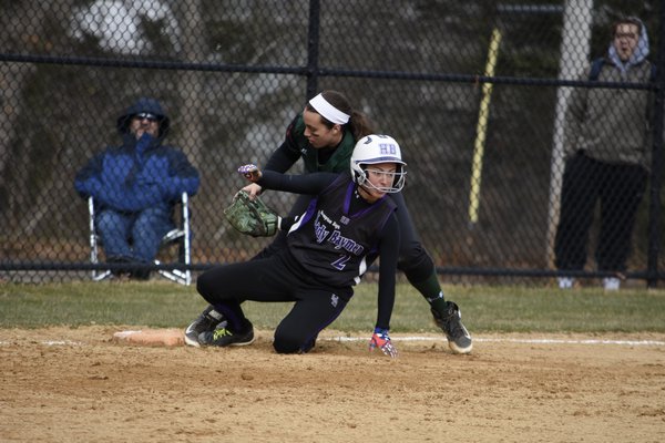 Hampton Bays sophomore Hannah Hansen sends a fly ball to the outfield. DREW BUDD