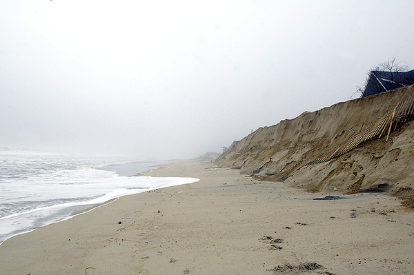 The view from the end of Gibson Lane in Sagaponack on Thursday morning after a storm ripped through the area. DANA SHAW