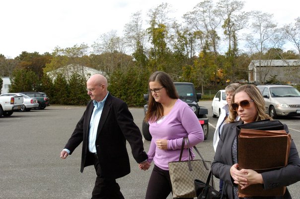 Kathleen Culver arrives at Southampton Town Justice Court last week. DANA SHAW