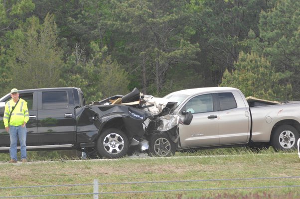 Eastbound traffic was stalled on Thursday morning due to an accident on Sunrise Highway just before exit 65 near Hampton Bays.  DANA SHAW