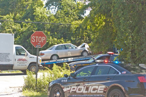 At least one person had to be flown to Stony Brook Hospital following a motor vehicle accident near the intersection of Montauk Highway and Hill Station Road in Southampton on Tuesday afternoon.  DANA SHAW