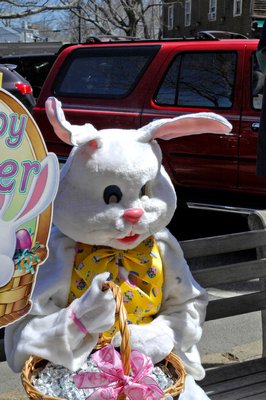 The Easter Bunny at the Easter Bonnet Parade in Sag Harbor on Saturday.